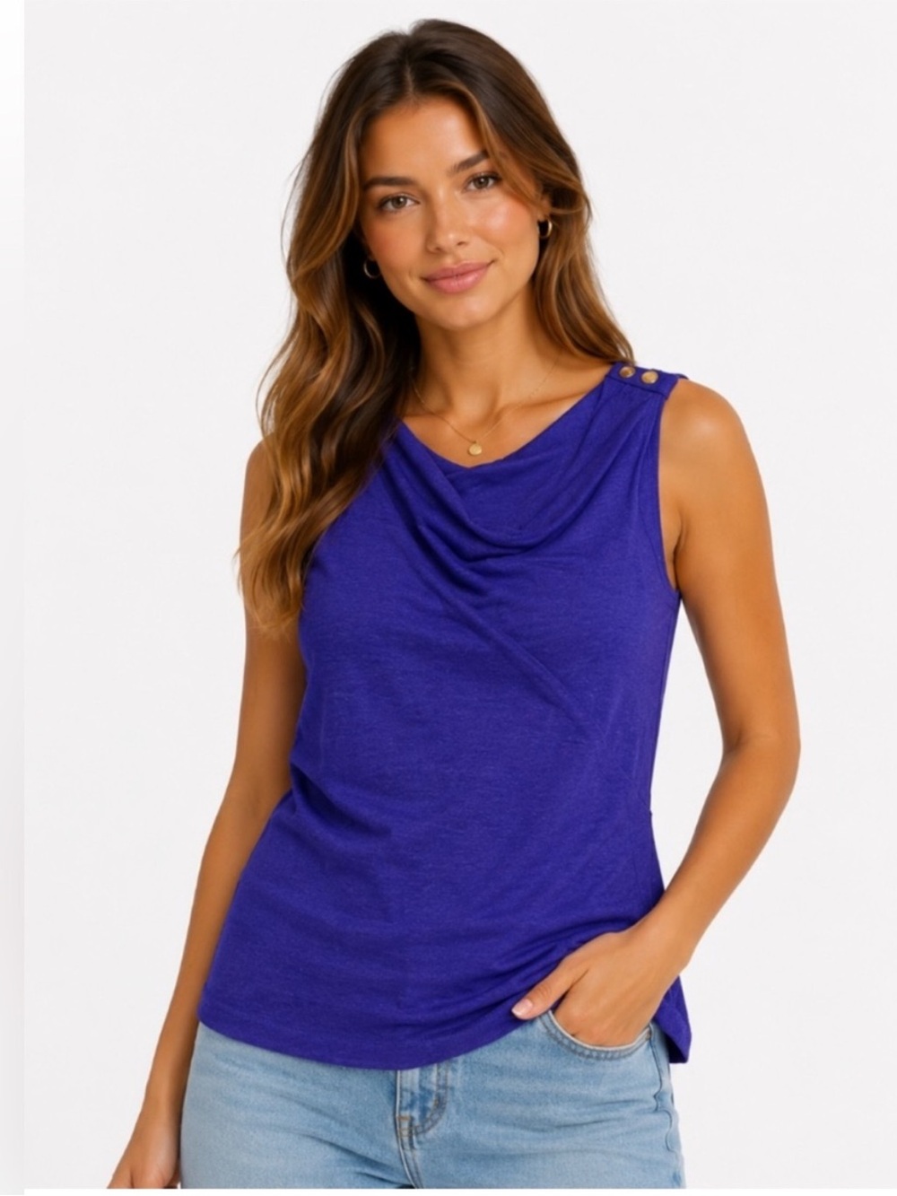 Banana Republic Top S 100% Linen Blue